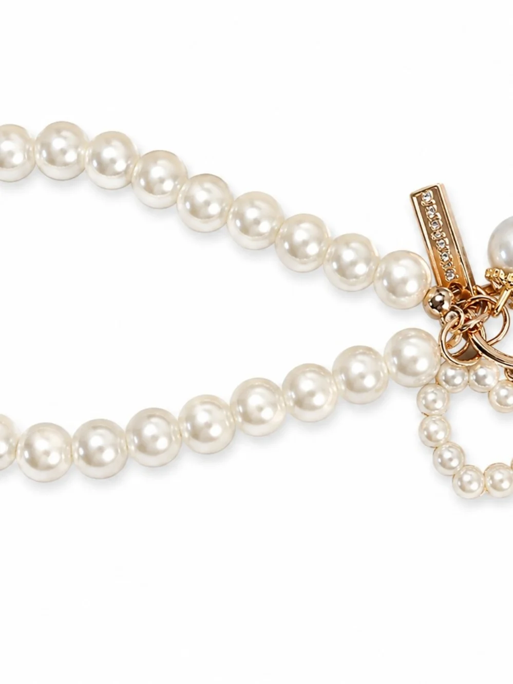 Simulated Pearl Loop Keychain Charm in White with Gold Hardware